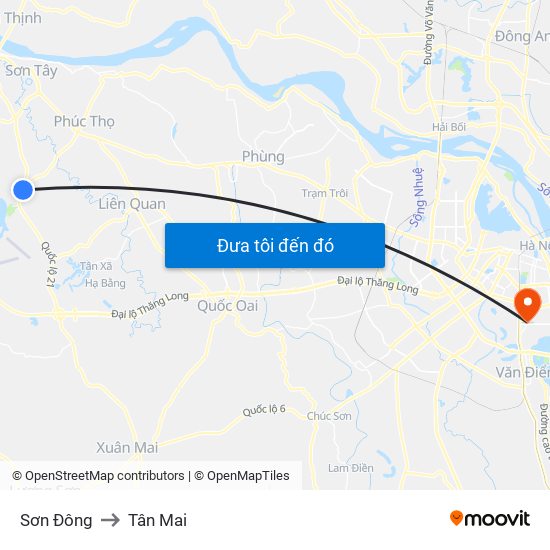 Sơn Đông to Tân Mai map