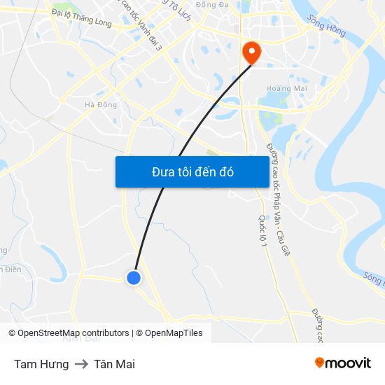 Tam Hưng to Tân Mai map