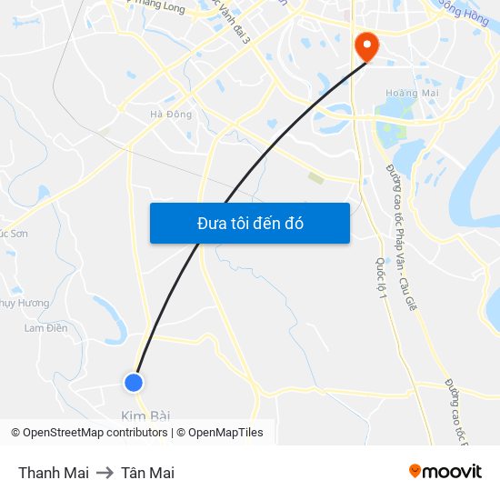 Thanh Mai to Tân Mai map