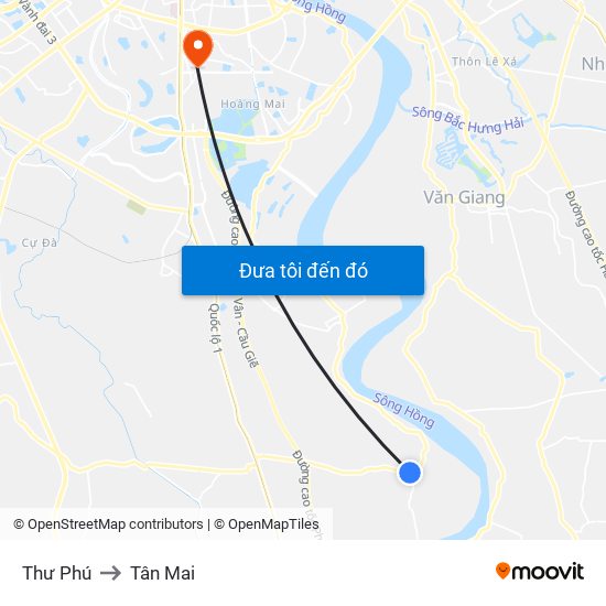 Thư Phú to Tân Mai map