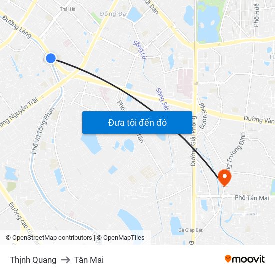 Thịnh Quang to Tân Mai map