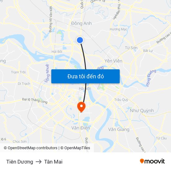 Tiên Dương to Tân Mai map