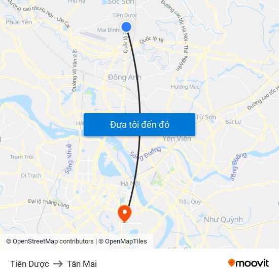 Tiên Dược to Tân Mai map