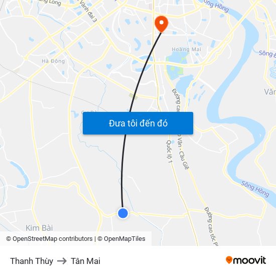 Thanh Thùy to Tân Mai map