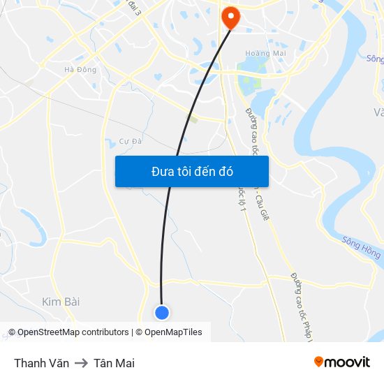 Thanh Văn to Tân Mai map