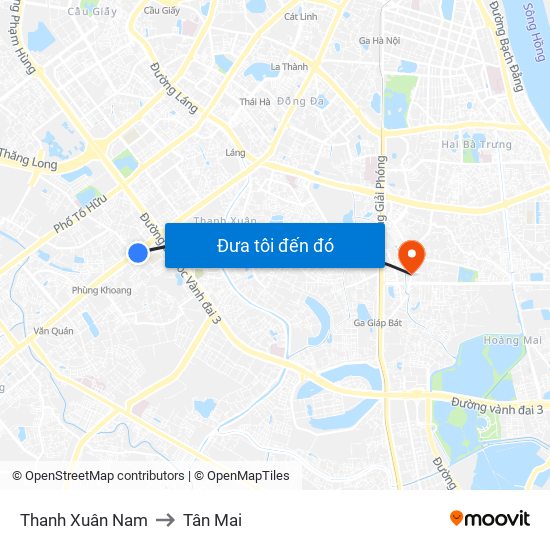 Thanh Xuân Nam to Tân Mai map
