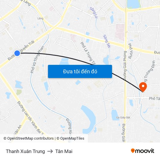 Thanh Xuân Trung to Tân Mai map