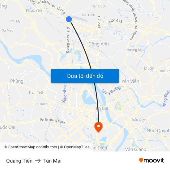 Quang Tiến to Tân Mai map
