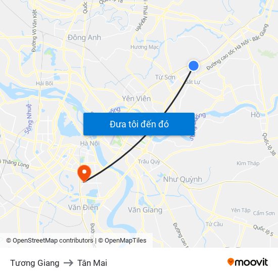 Tương Giang to Tân Mai map