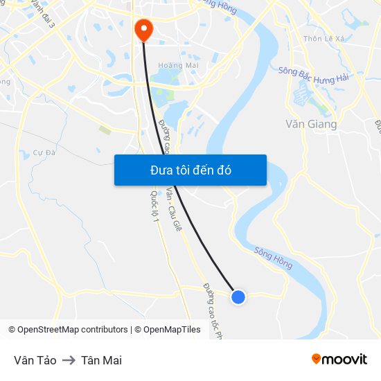 Vân Tảo to Tân Mai map