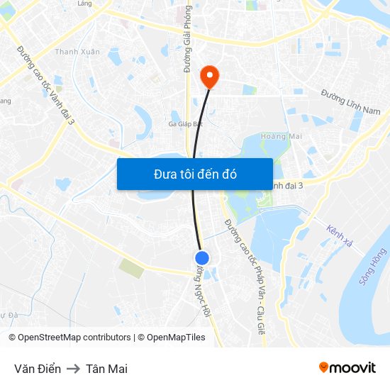 Văn Điển to Tân Mai map