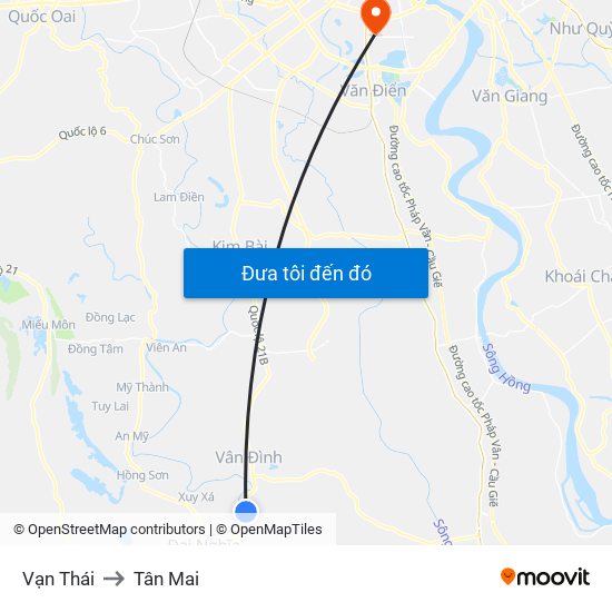 Vạn Thái to Tân Mai map