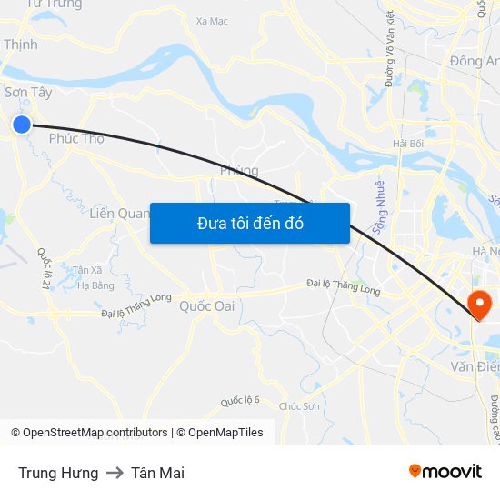 Trung Hưng to Tân Mai map