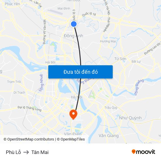 Phù Lỗ to Tân Mai map