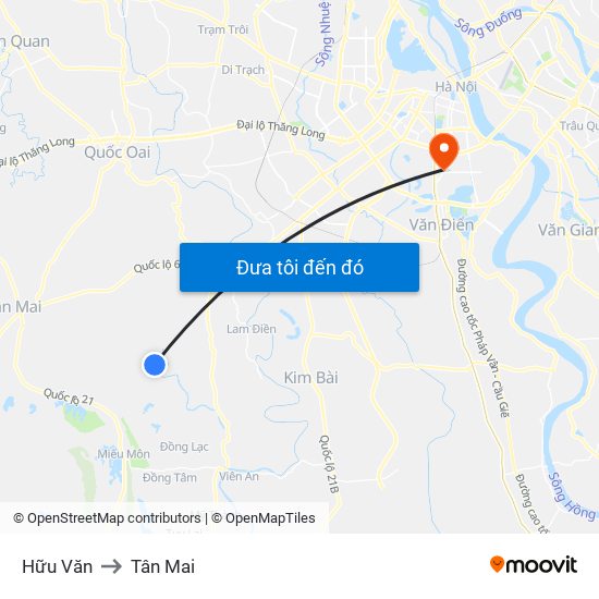 Hữu Văn to Tân Mai map