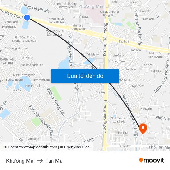 Khương Mai to Tân Mai map