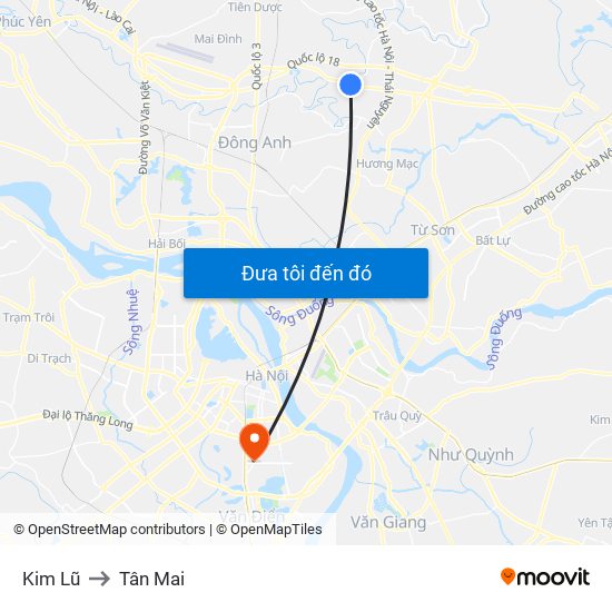 Kim Lũ to Tân Mai map