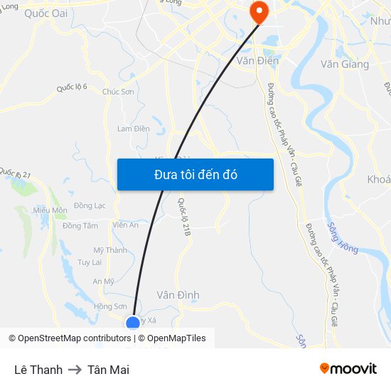 Lê Thanh to Tân Mai map