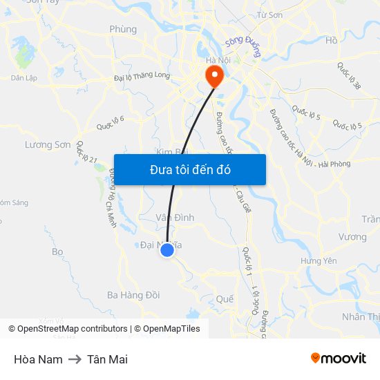 Hòa Nam to Tân Mai map