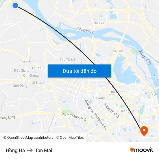 Hồng Hà to Tân Mai map