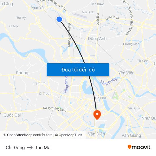 Chi Đông to Tân Mai map