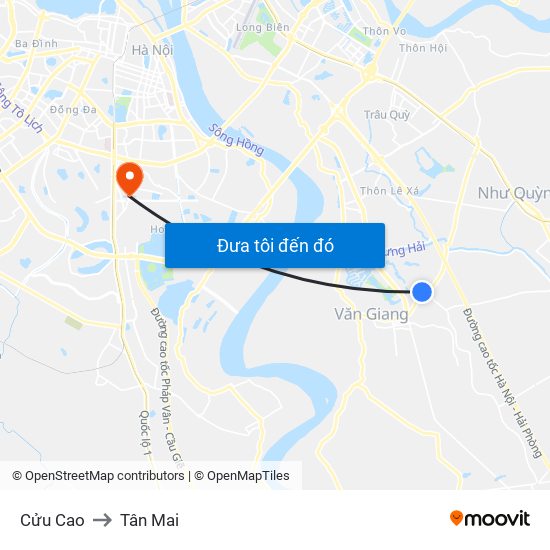 Cửu Cao to Tân Mai map
