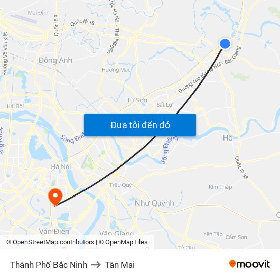 Thành Phố Bắc Ninh to Tân Mai map