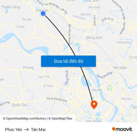 Phúc Yên to Tân Mai map