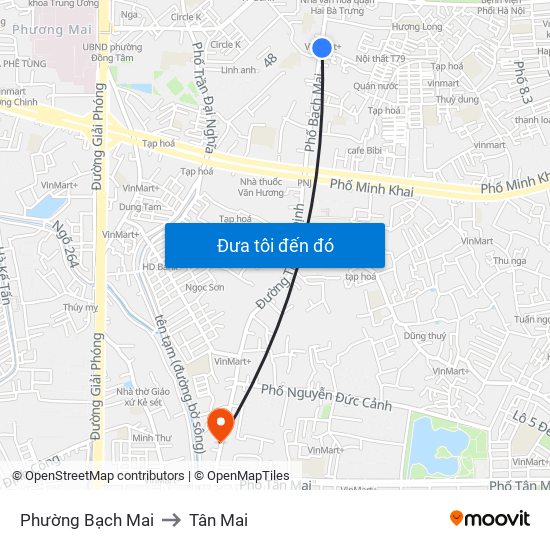 Phường Bạch Mai to Tân Mai map