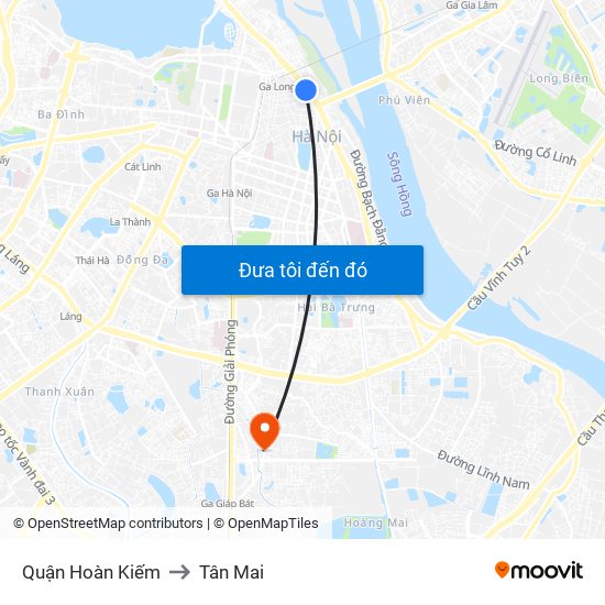 Quận Hoàn Kiếm to Tân Mai map