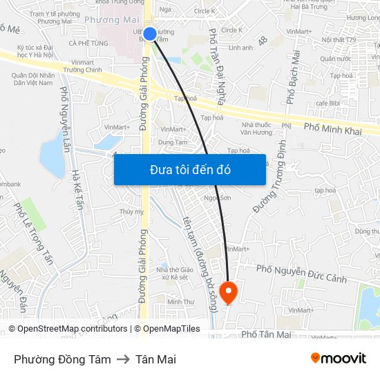 Phường Đồng Tâm to Tân Mai map