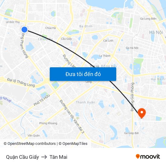 Quận Cầu Giấy to Tân Mai map