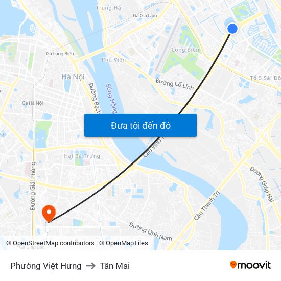 Phường Việt Hưng to Tân Mai map