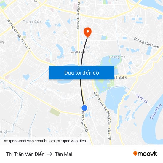Thị Trấn Văn Điển to Tân Mai map