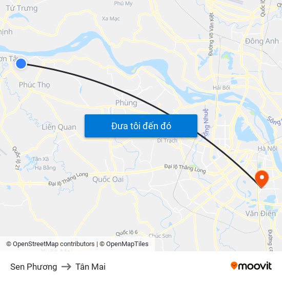 Sen Phương to Tân Mai map