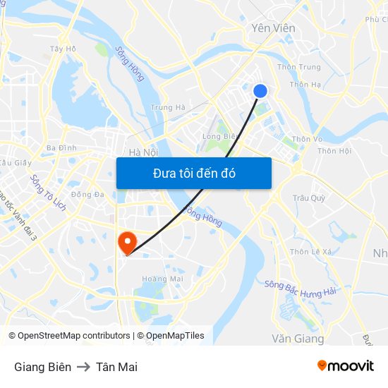 Giang Biên to Tân Mai map