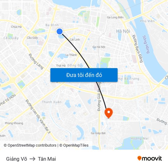 Giảng Võ to Tân Mai map