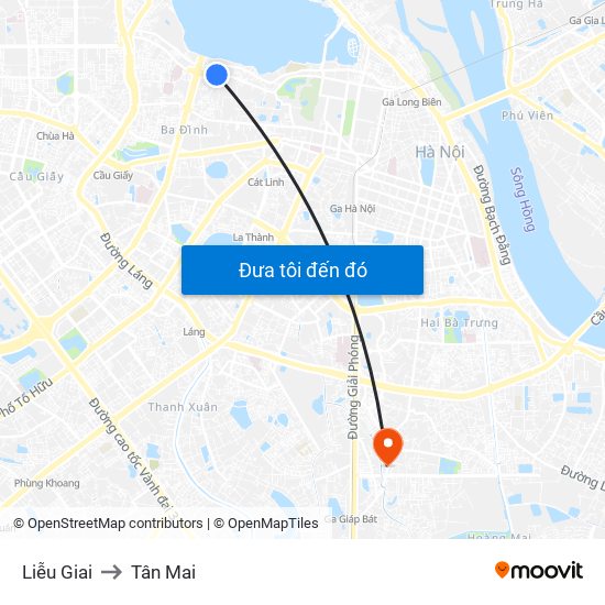 Liễu Giai to Tân Mai map