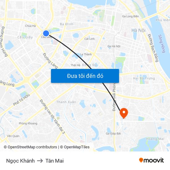Ngọc Khánh to Tân Mai map