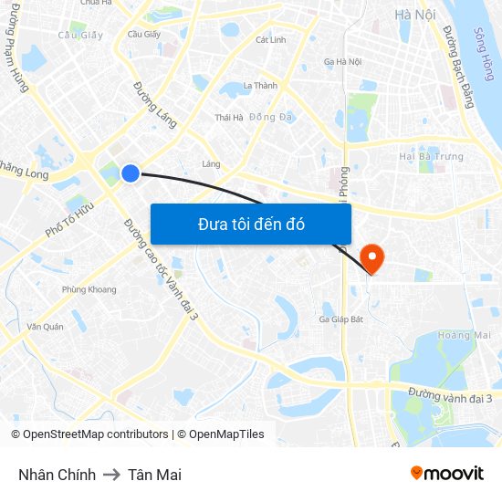 Nhân Chính to Tân Mai map