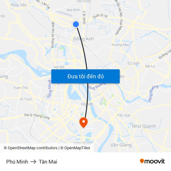 Phú Minh to Tân Mai map