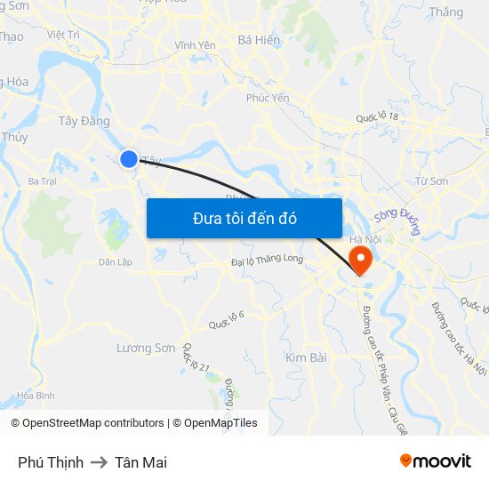Phú Thịnh to Tân Mai map