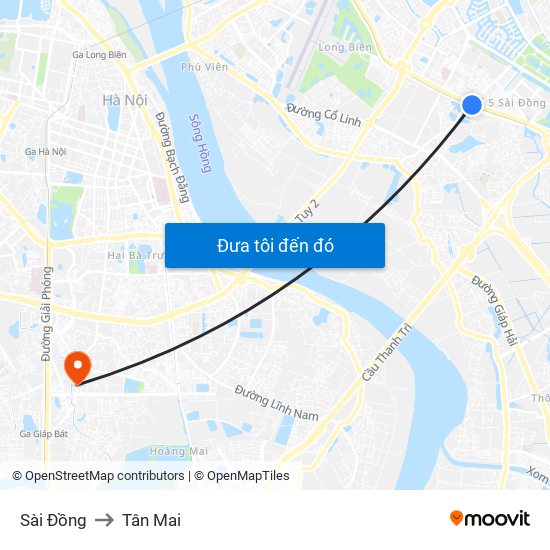 Sài Đồng to Tân Mai map