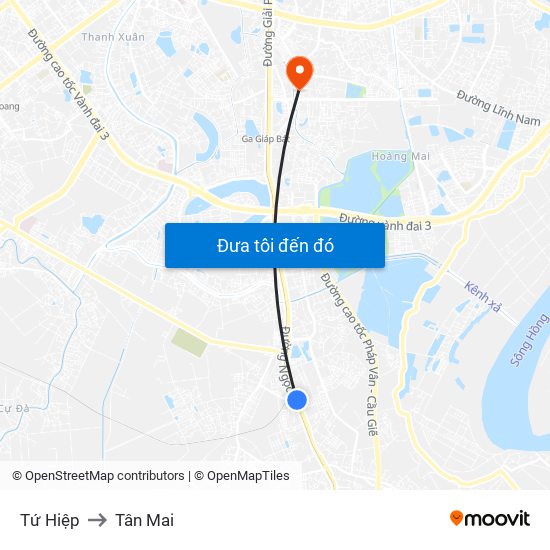 Tứ Hiệp to Tân Mai map
