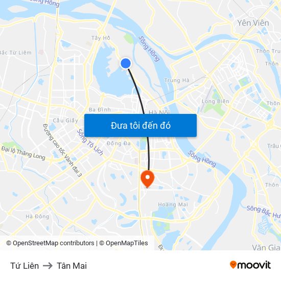 Tứ Liên to Tân Mai map