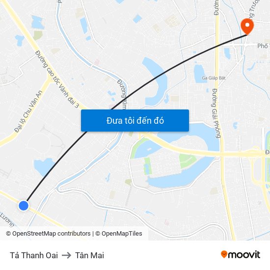 Tả Thanh Oai to Tân Mai map