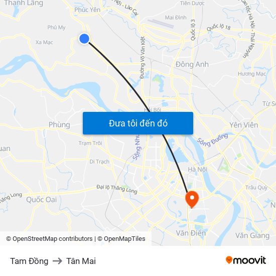Tam Đồng to Tân Mai map