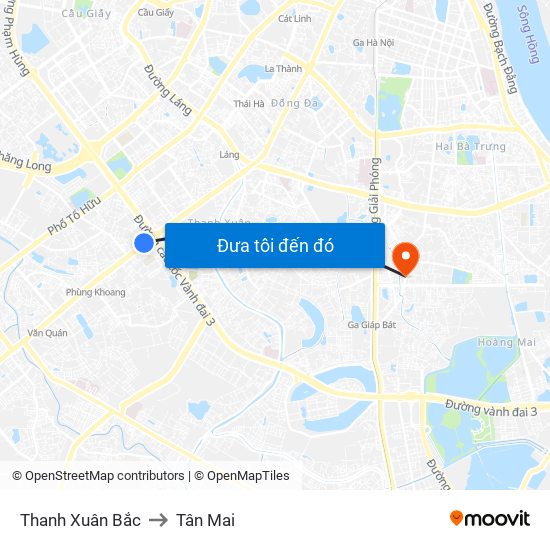 Thanh Xuân Bắc to Tân Mai map