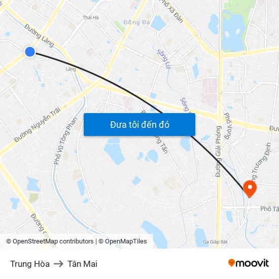 Trung Hòa to Tân Mai map