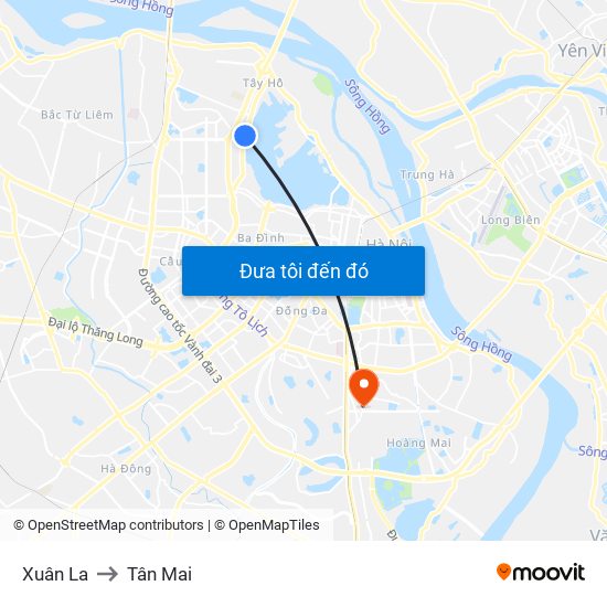 Xuân La to Tân Mai map